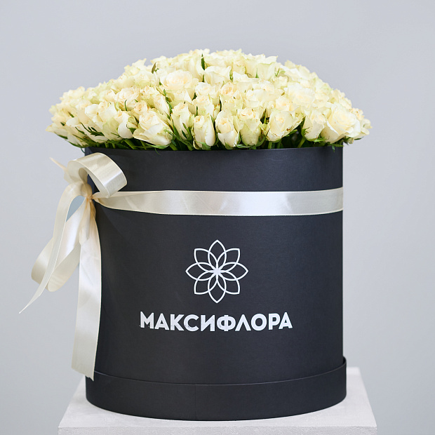 Букет из 101 белой розы (Кения) в коробке  3